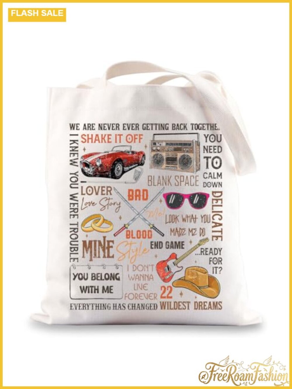 Cotton Canvas Tote Bag Singer Album Song Lyrics Shoulder Bag